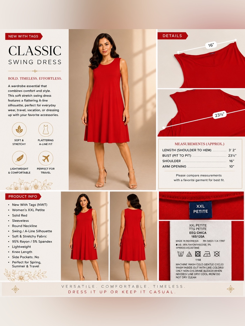 🆕 Old Navy Red Swing Dress XXL Petite Sleeveless A-Line Soft Stretch